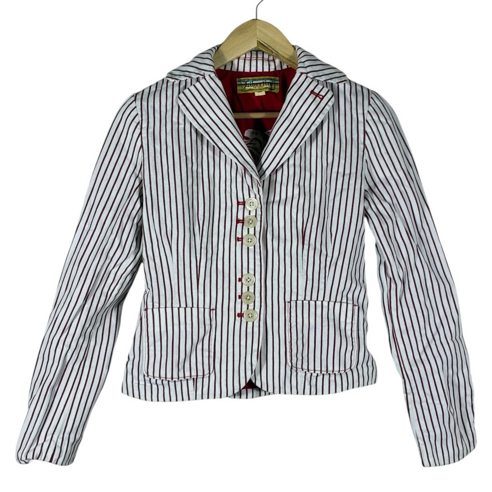 Libertine for Target Striped 100% Cotton Blazer Jacket White Burgundy Red Size S